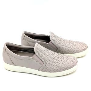ECCO Soft 7 Woven Slip-On Sneakers Womens 8 Gray Leather Scandi Minimalist
